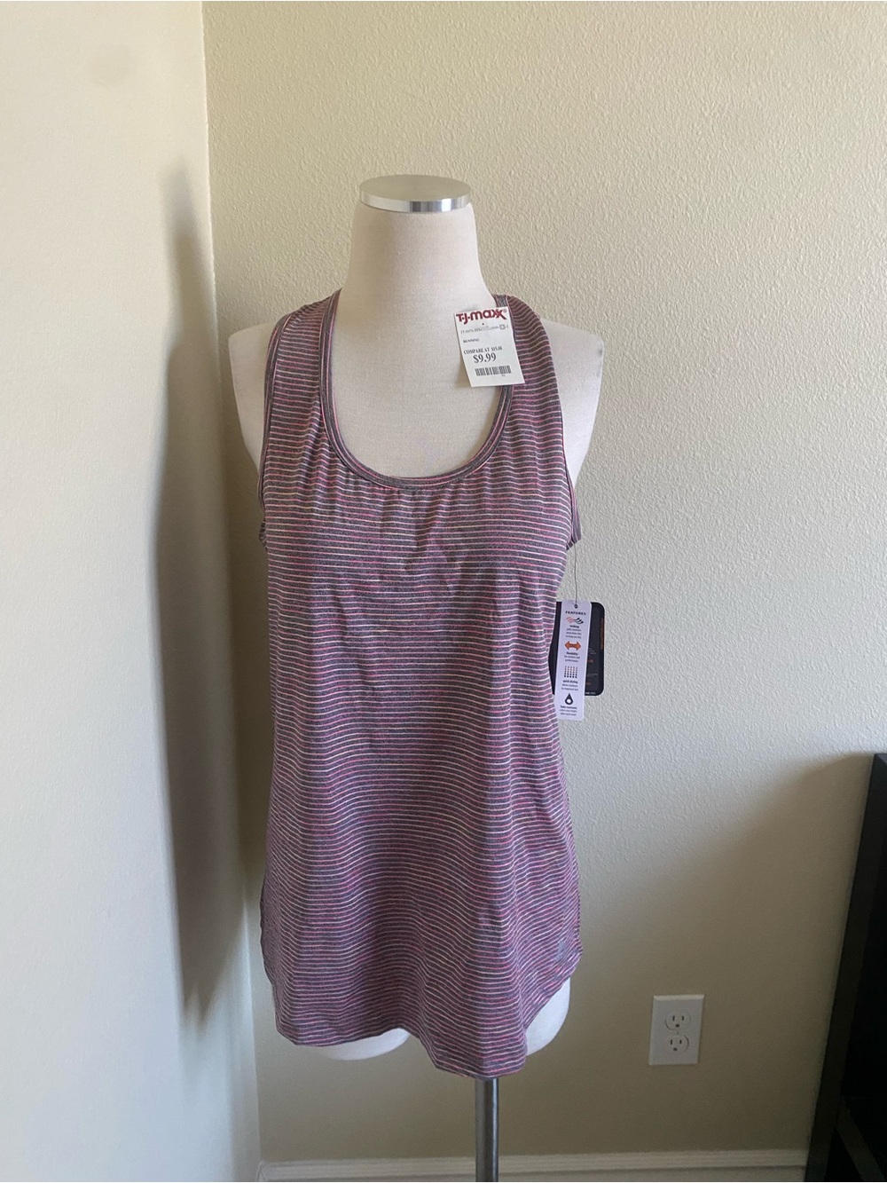 RBX Pink and Gray Striped Racerback Tank